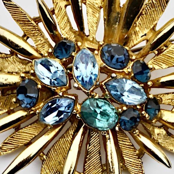 Multi Blue Rhinestone Brooch by Exquisite circa 1960s